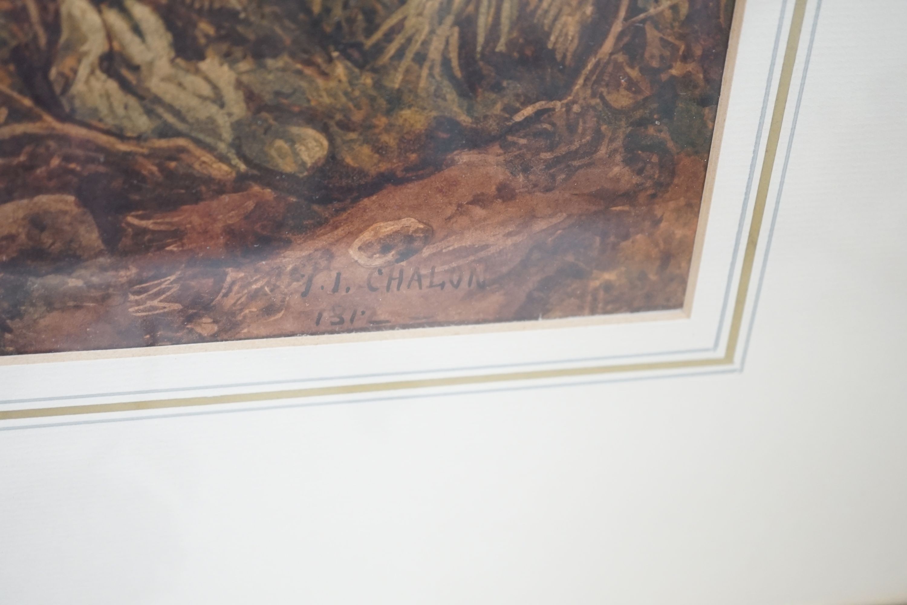 John James Chalon (1778-1854), Shepherd boy and cowherd in a landscape, watercolour, signed and dated 1812, 47 x 63cm
